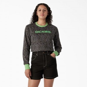 Women's Dickies Camo Long Sleeve Cropped T-Shirt Grey | 653249NQY