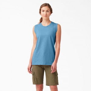 Women's Dickies Classic Tank Top Blue | 943856AFX