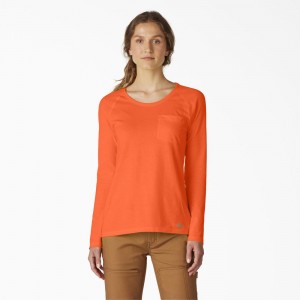 Women's Dickies Cooling Long Sleeve Pocket T-Shirt Orange | 715639DUK