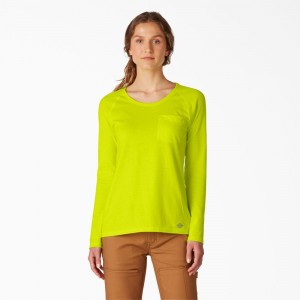 Women's Dickies Cooling Long Sleeve Pocket T-Shirt Green | 271568GIM