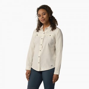 Women's Dickies Cooling Roll-Tab Work Shirts Beige | 481629ECT