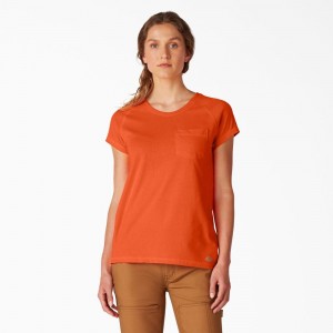 Women's Dickies Cooling Short Sleeve Pocket T-Shirt Orange | 826903CBI