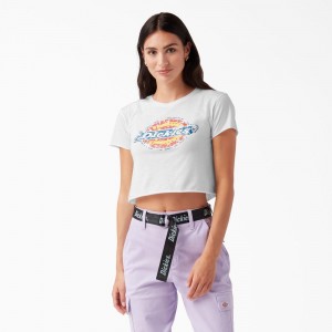 Women's Dickies Distressed Logo Cropped T-Shirt White | 819673JWG