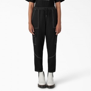 Women's Dickies Drawstring Cargo Pants Black | 247908TKI