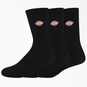 Women's Dickies Embroidered Crew 3-Pack Socks Black | 406157OMY