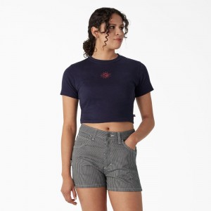 Women's Dickies Embroidered Cropped Baby T-Shirt Navy | 395708EUQ