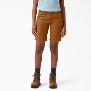 Women's Dickies FLEX DuraTech Straight Fit Shorts Brown | 195824KYC