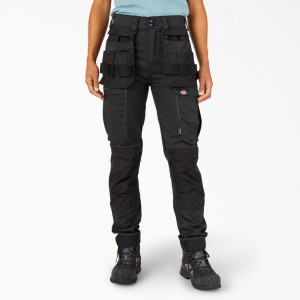 Women's Dickies FLEX Relaxed Fit Work Pants Black | 518493FIT