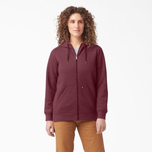 Women's Dickies Heavyweight Full-Zip Fleece Hoodie Burgundy | 415087ORN