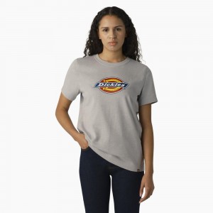 Women's Dickies Heavyweight Logo T-Shirt Grey | 394658GCY