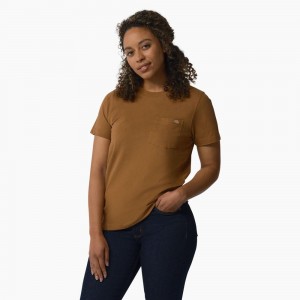 Women's Dickies Heavyweight Short Sleeve Pocket T-Shirt Brown | 178329TWX