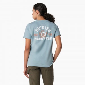 Women's Dickies Heavyweight Workwear Graphic T-Shirt Blue | 043589AOM