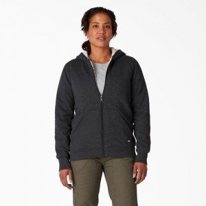 Women's Dickies High Pile Fleece Lined Hoodie Black | 791456PDE