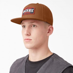 Women's Dickies Logo Patch Flat Bill Cap Brown | 325186RXF