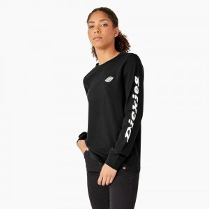 Women's Dickies Long Sleeve Heavyweight Graphic T-Shirt Black | 829041YXB