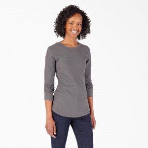 Women's Dickies Long Sleeve Thermal T-Shirt Grey | 038294KIN