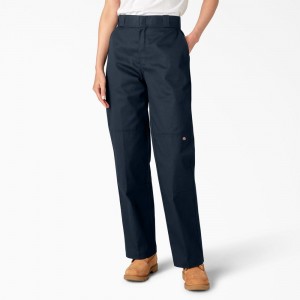 Women's Dickies Loose Fit Double Knee Work Pants Navy | 068391KFM