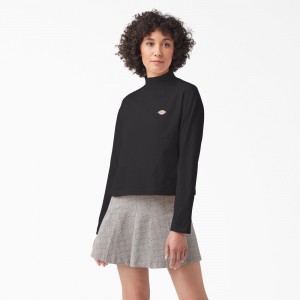 Women's Dickies Mapleton High Neck Long Sleeve T-Shirt Black | 942056APV