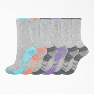 Women's Dickies Moisture Control Crew 6-Pack Socks Grey | 736295FXE