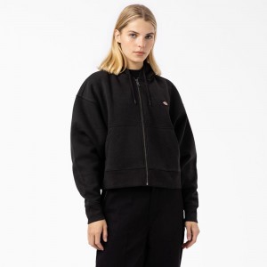 Women's Dickies Oakport Zip Hoodie Black | 092743PZA