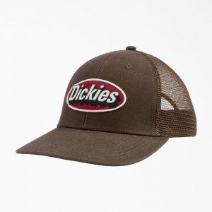 Women's Dickies Patch Logo Trucker Cap Brown | 698735BXO