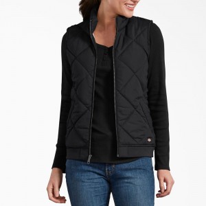 Women's Dickies Quilted Vest Black | 701426ZCM