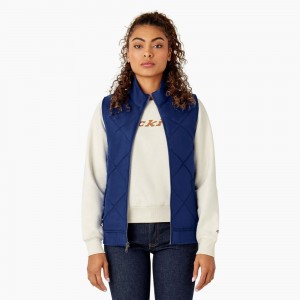 Women's Dickies Quilted Vest Blue | 458139HBT