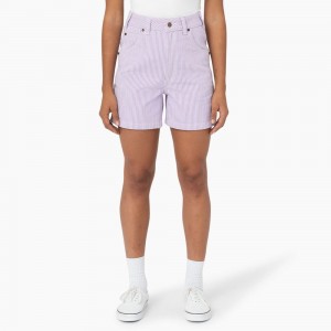 Women's Dickies Regular Fit Hickory Stripe Shorts Purple | 301725NSC