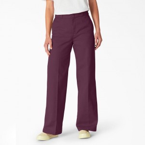 Women's Dickies Regular Fit Wide Leg Work Pants Purple | 245867BJX