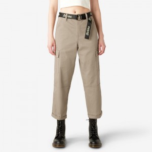 Women's Dickies Relaxed Fit Cropped Cargo Pants Grey | 702314OKY