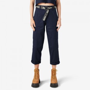 Women's Dickies Relaxed Fit Cropped Cargo Pants Navy | 179638FLZ