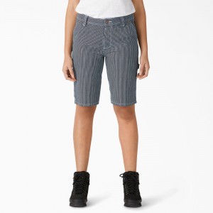 Women's Dickies Relaxed Fit Hickory Stripe Carpenter Shorts Blue | 267853FOX