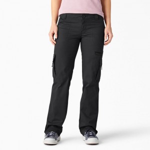 Women's Dickies Relaxed Fit Straight Leg Cargo Pants Black | 913780GRE