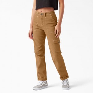 Women's Dickies Skinny Fit Cuffed Cargo Pants Brown | 271805BUO