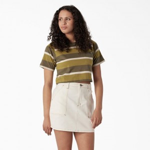 Women's Dickies Striped Cropped Pocket T-Shirt Green | 748932ONL