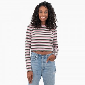 Women's Dickies Striped Long Sleeve Cropped T-Shirt Green | 174025YWB