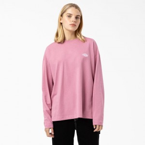 Women's Dickies Summerdale Long Sleeve T-Shirt Pink | 093285WLG