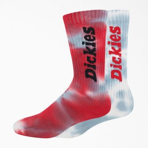 Women's Dickies Tie-Dye Crew 2-Pack Socks Red | 678259VKO