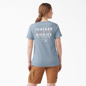 Women's Dickies Traeger x Pocket T-Shirt Blue | 463250MOV