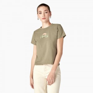 Women's Dickies Twill Ranch Graphic T-Shirt Green | 632408ZXH