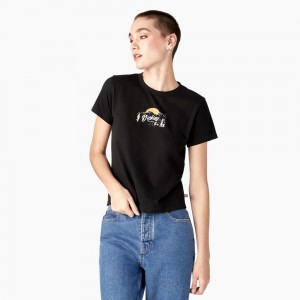 Women's Dickies Twill Ranch Graphic T-Shirt Black | 720136UZP