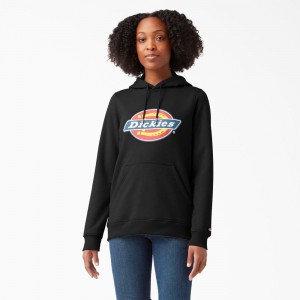 Women's Dickies Water Repellent Logo Hoodie Black | 132879WXM