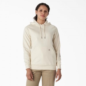 Women's Dickies Water Repellent Sleeve Logo Hoodie White | 082714BXR