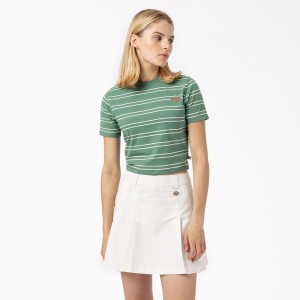 Women's Dickies Westover Striped T-Shirt Green | 189257HKX