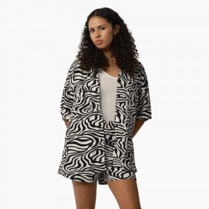 Women's Dickies Zebra Print Work Shirts Black | 104385BIG