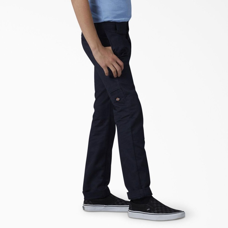 Kids' Dickies FLEX Skinny Fit Double Knee Pants Navy | 142835SRB