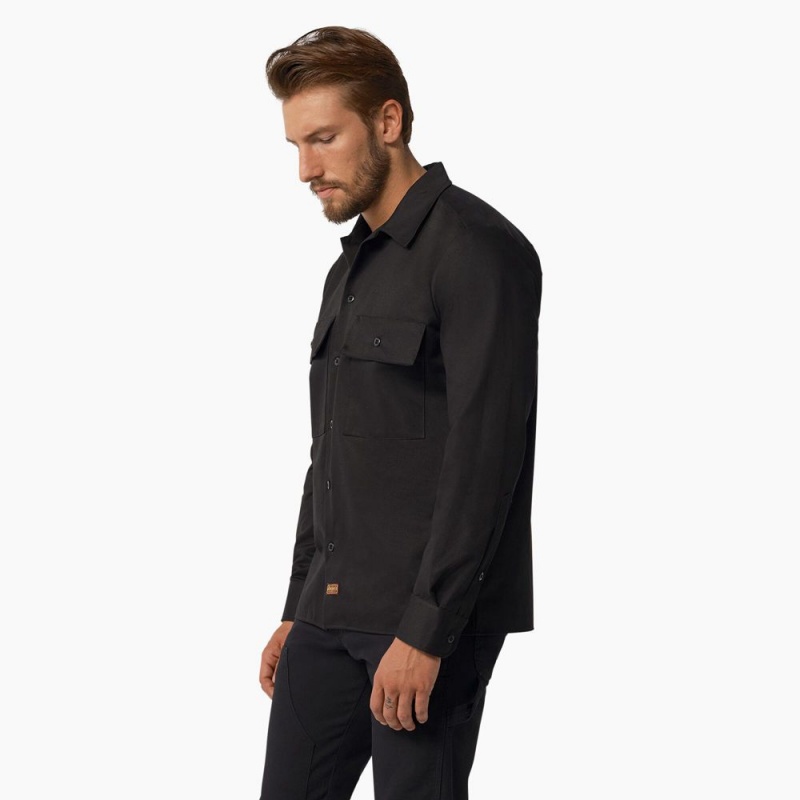 Men's Dickies 1922 Premium Twill Long Sleeve Shirt Black | 387269AXS