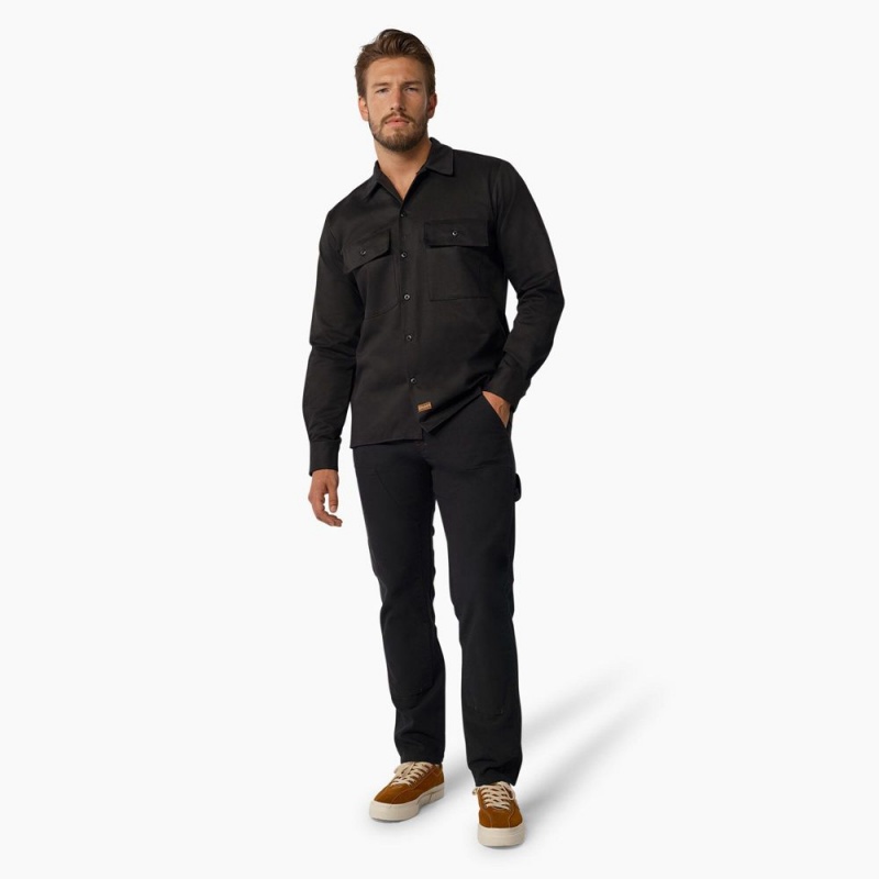 Men's Dickies 1922 Premium Twill Long Sleeve Shirt Black | 387269AXS