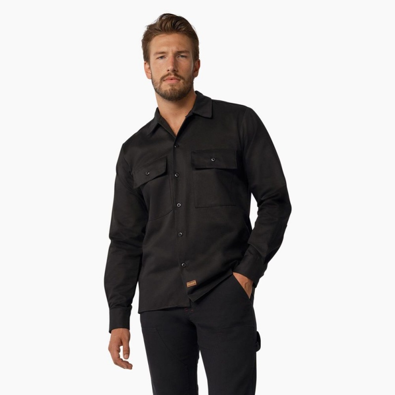 Men\'s Dickies 1922 Premium Twill Long Sleeve Shirt Black | 387269AXS