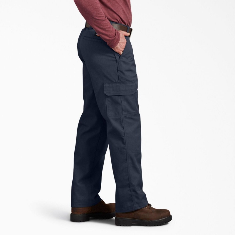 Men's Dickies Active Waist Regular Fit Cargo Pants Navy | 503942DRJ